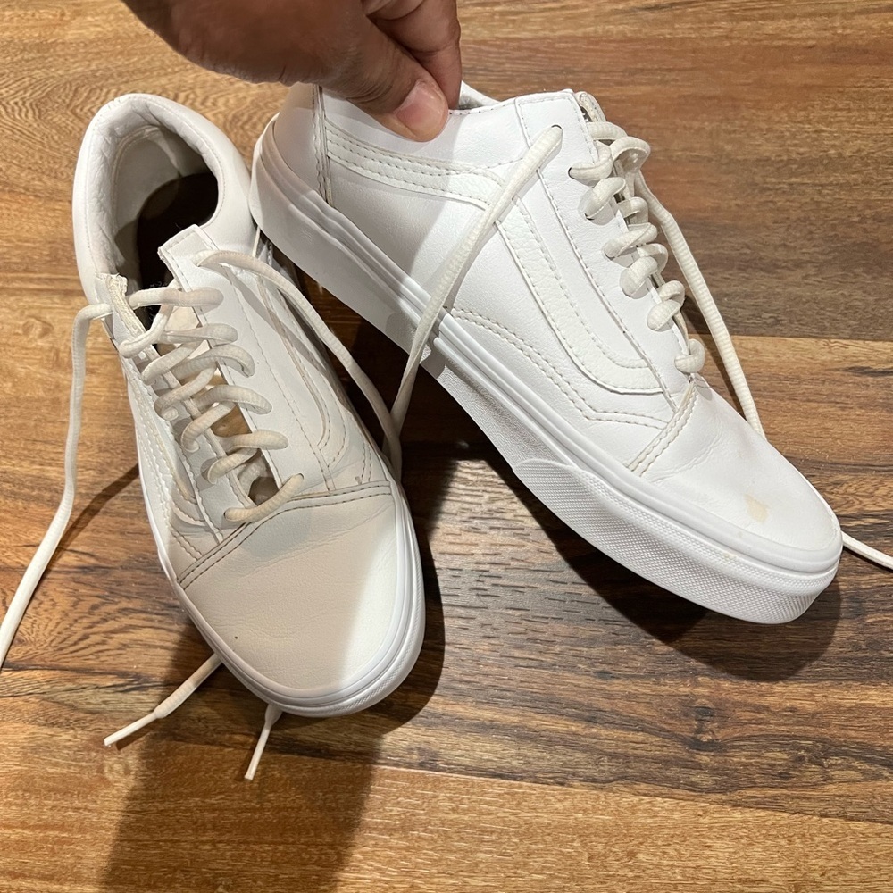 Vans Leather Shoes Womens Size 6.5 White Low-Top Skate Sneakers Clean - Picture 3 of 6